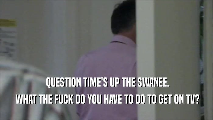  QUESTION TIME'S UP THE SWANEE.  WHAT THE FUCK DO YOU HAVE TO DO TO GET ON TV? 