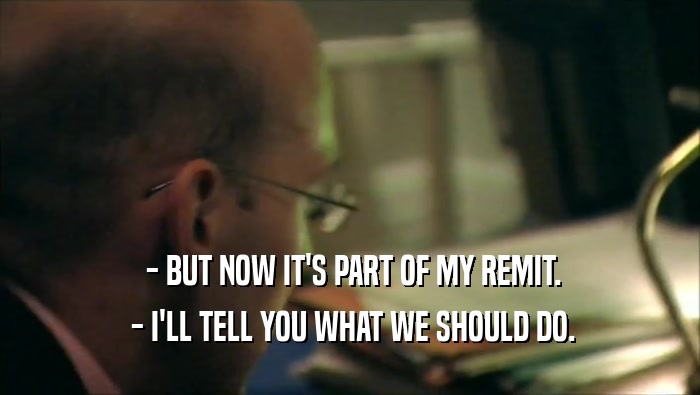  - BUT NOW IT'S PART OF MY REMIT.  - I'LL TELL YOU WHAT WE SHOULD DO. 