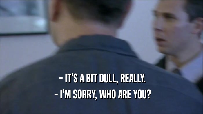  - IT'S A BIT DULL, REALLY.  - I'M SORRY, WHO ARE YOU? 
