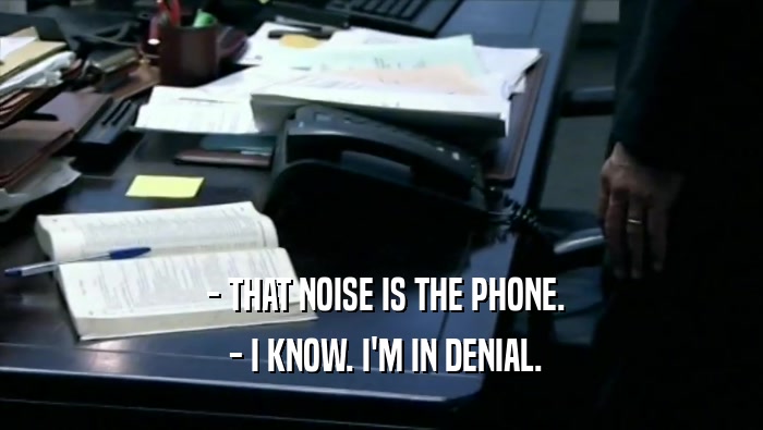  - THAT NOISE IS THE PHONE.  - I KNOW. I'M IN DENIAL. 