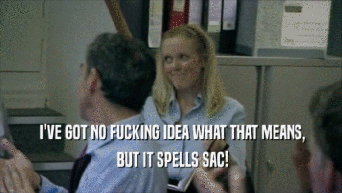  I'VE GOT NO FUCKING IDEA WHAT THAT MEANS,  BUT IT SPELLS SAC! 