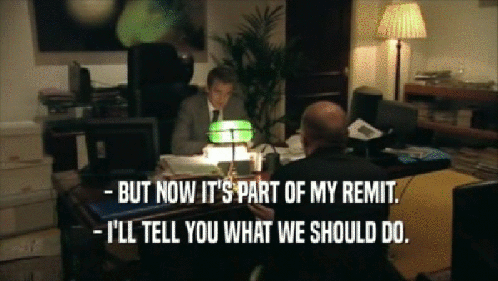  - BUT NOW IT'S PART OF MY REMIT.  - I'LL TELL YOU WHAT WE SHOULD DO. 