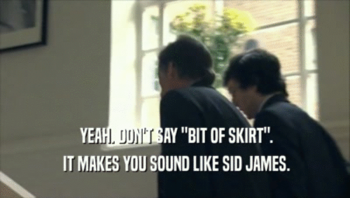  YEAH. DON'T SAY ''BIT OF SKIRT''.
  IT MAKES YOU SOUND LIKE SID JAMES.
 