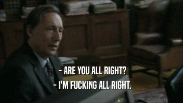  - ARE YOU ALL RIGHT?  - I'M FUCKING ALL RIGHT. 
