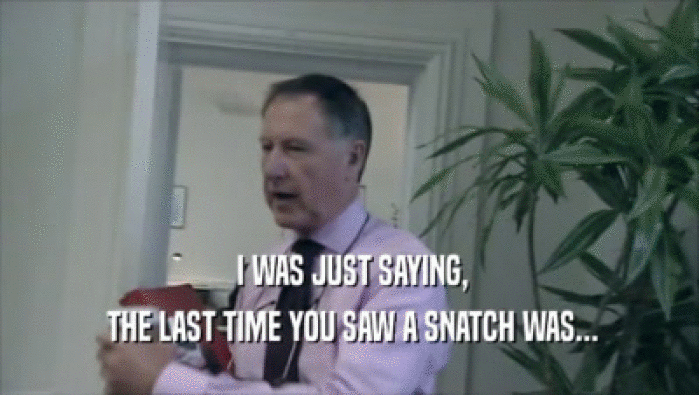  I WAS JUST SAYING,
  THE LAST TIME YOU SAW A SNATCH WAS...
 