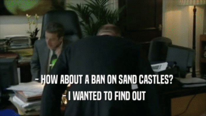  - HOW ABOUT A BAN ON SAND CASTLES?
  - I WANTED TO FIND OUT
 