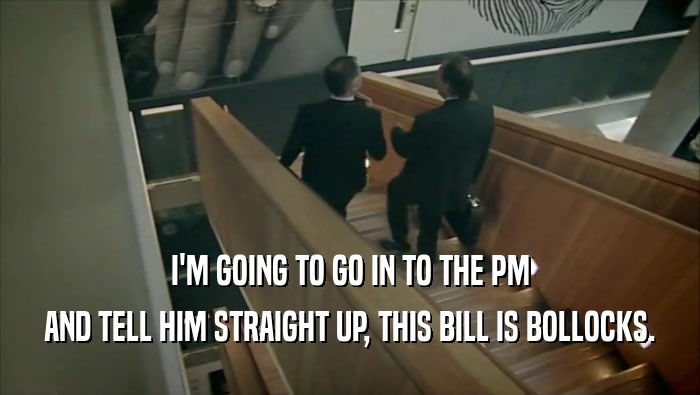I'M GOING TO GO IN TO THE PM AND TELL HIM STRAIGHT UP, THIS BILL IS BOLLOCKS. 
