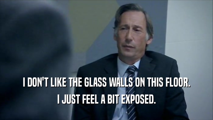 I DON'T LIKE THE GLASS WALLS ON THIS FLOOR. I JUST FEEL A BIT EXPOSED. 