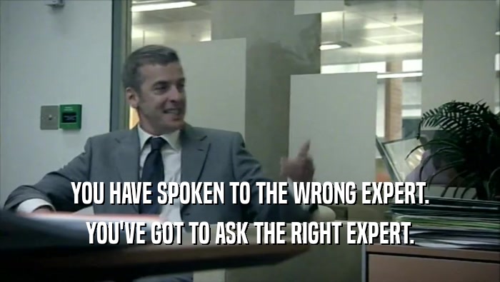 YOU HAVE SPOKEN TO THE WRONG EXPERT. YOU'VE GOT TO ASK THE RIGHT EXPERT. 