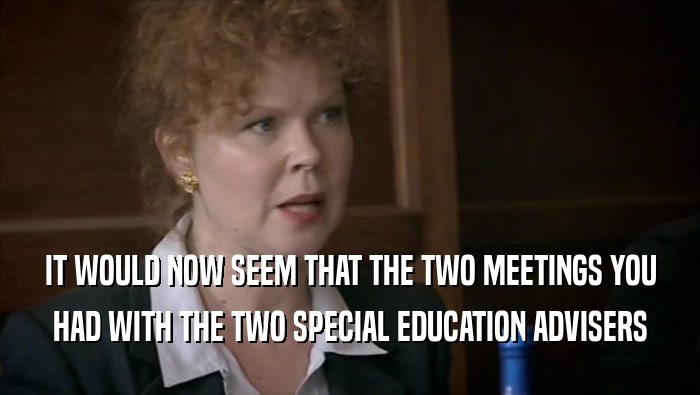 IT WOULD NOW SEEM THAT THE TWO MEETINGS YOU HAD WITH THE TWO SPECIAL EDUCATION ADVISERS 