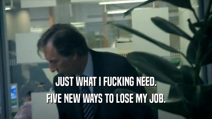 JUST WHAT I FUCKING NEED.
 FIVE NEW WAYS TO LOSE MY JOB.
 