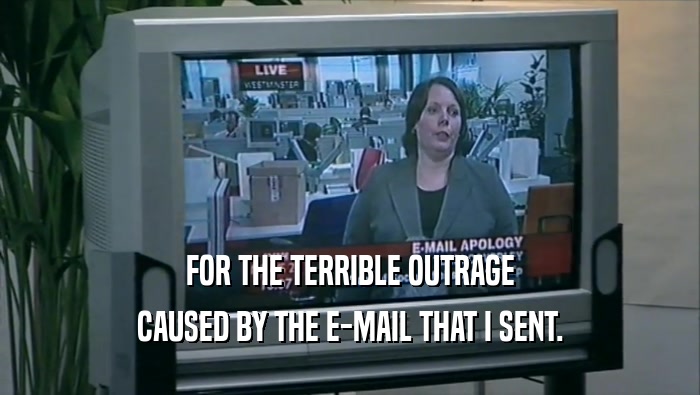 FOR THE TERRIBLE OUTRAGE CAUSED BY THE E-MAIL THAT I SENT. 