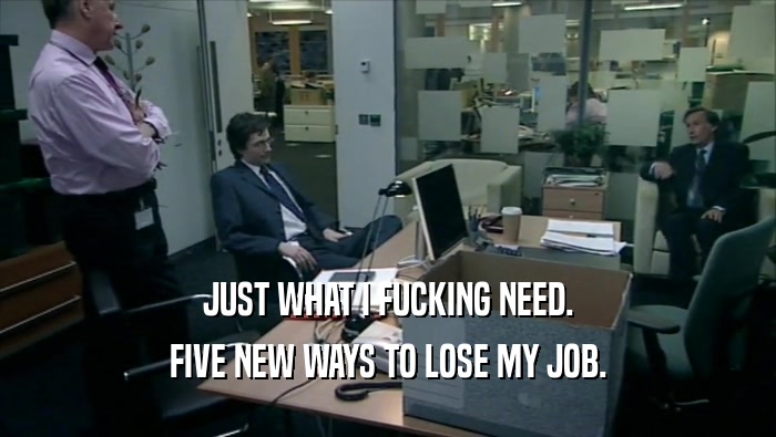 JUST WHAT I FUCKING NEED. FIVE NEW WAYS TO LOSE MY JOB. 