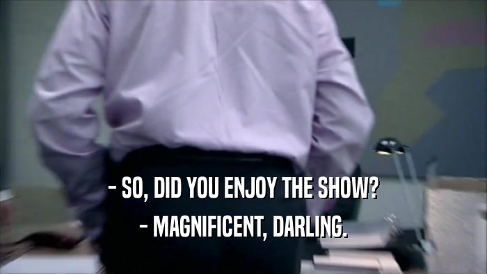 - SO, DID YOU ENJOY THE SHOW? - MAGNIFICENT, DARLING. 