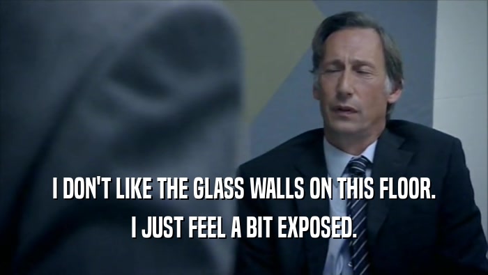 I DON'T LIKE THE GLASS WALLS ON THIS FLOOR. I JUST FEEL A BIT EXPOSED. 