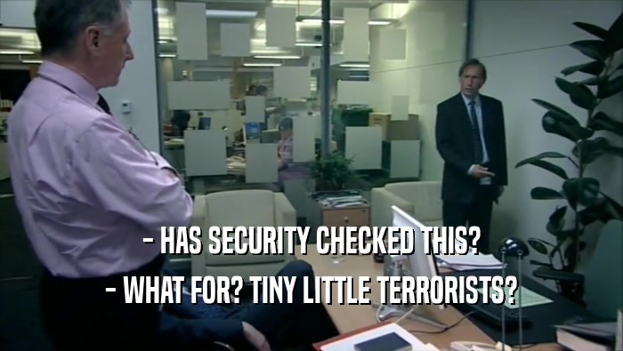 - HAS SECURITY CHECKED THIS? - WHAT FOR? TINY LITTLE TERRORISTS? 