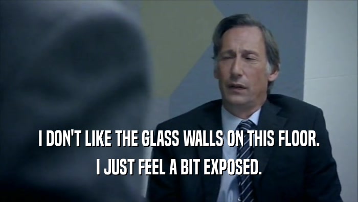 I DON'T LIKE THE GLASS WALLS ON THIS FLOOR. I JUST FEEL A BIT EXPOSED. 