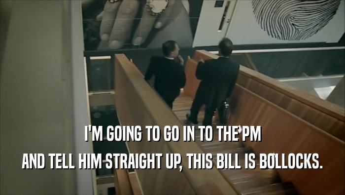 I'M GOING TO GO IN TO THE PM AND TELL HIM STRAIGHT UP, THIS BILL IS BOLLOCKS. 