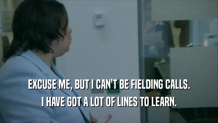 EXCUSE ME, BUT I CAN'T BE FIELDING CALLS. I HAVE GOT A LOT OF LINES TO LEARN. 