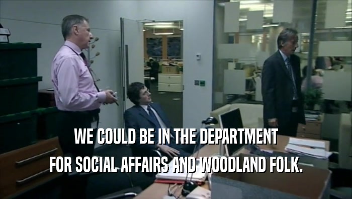 WE COULD BE IN THE DEPARTMENT FOR SOCIAL AFFAIRS AND WOODLAND FOLK. 