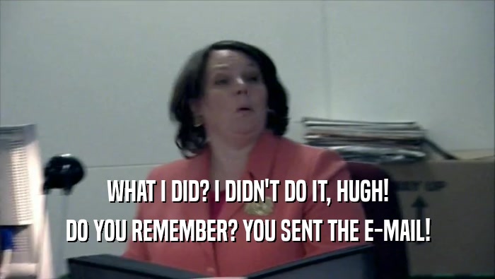 WHAT I DID? I DIDN'T DO IT, HUGH! DO YOU REMEMBER? YOU SENT THE E-MAIL! 