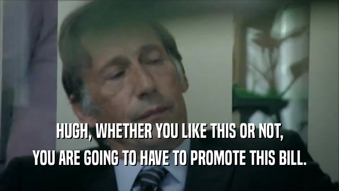 HUGH, WHETHER YOU LIKE THIS OR NOT, YOU ARE GOING TO HAVE TO PROMOTE THIS BILL. 