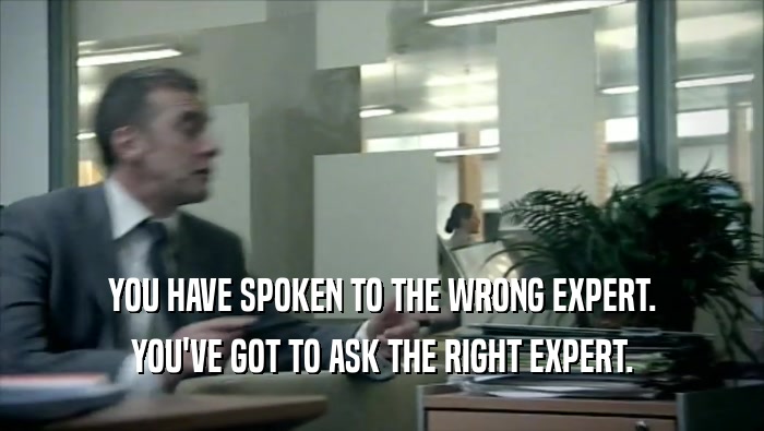 YOU HAVE SPOKEN TO THE WRONG EXPERT. YOU'VE GOT TO ASK THE RIGHT EXPERT. 