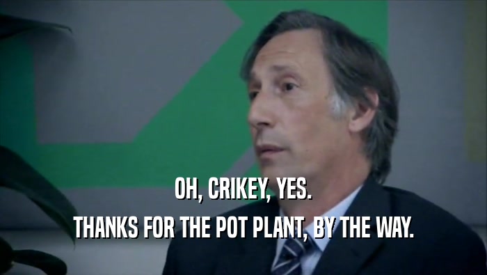 OH, CRIKEY, YES. THANKS FOR THE POT PLANT, BY THE WAY. 