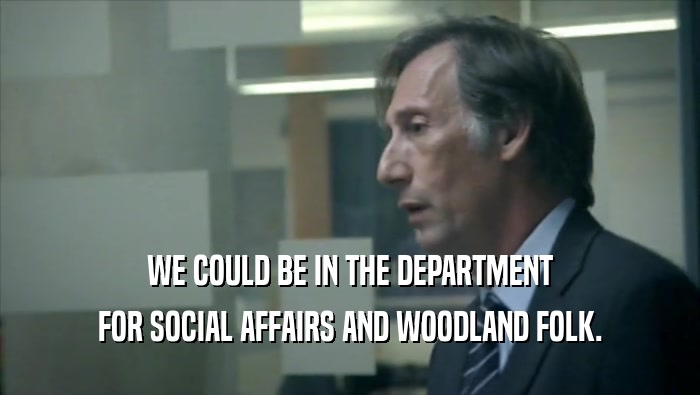 WE COULD BE IN THE DEPARTMENT FOR SOCIAL AFFAIRS AND WOODLAND FOLK. 