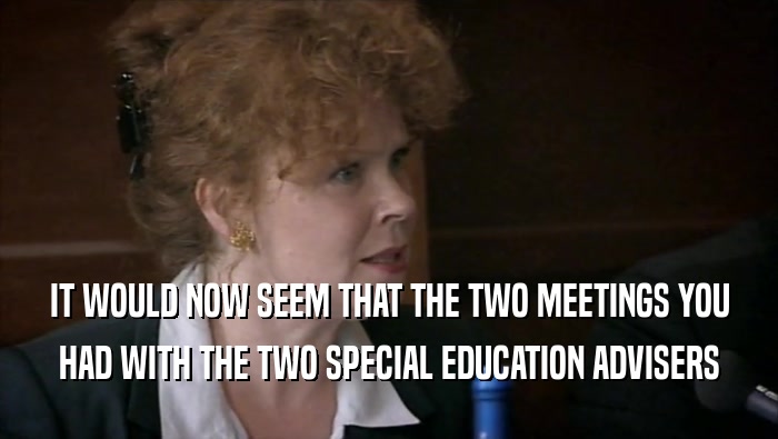 IT WOULD NOW SEEM THAT THE TWO MEETINGS YOU HAD WITH THE TWO SPECIAL EDUCATION ADVISERS 