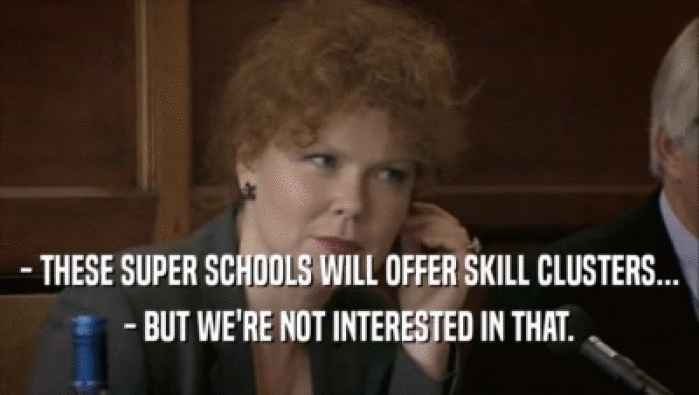 - THESE SUPER SCHOOLS WILL OFFER SKILL CLUSTERS... - BUT WE'RE NOT INTERESTED IN THAT. 