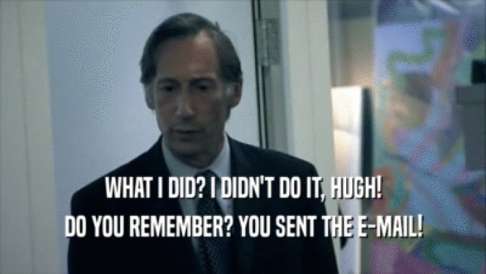 WHAT I DID? I DIDN'T DO IT, HUGH! DO YOU REMEMBER? YOU SENT THE E-MAIL! 