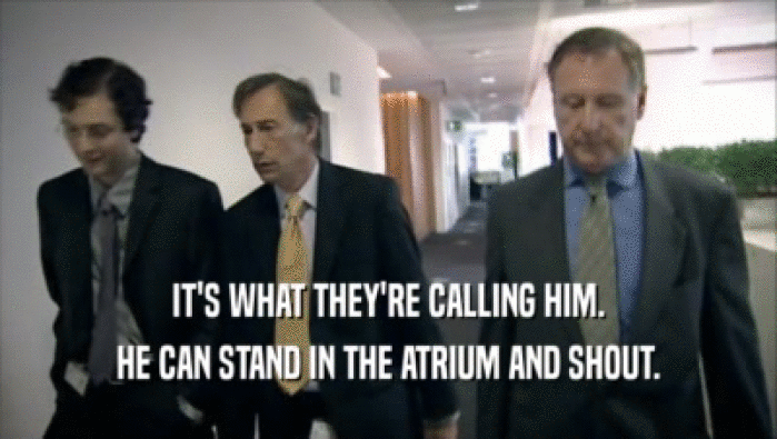 IT'S WHAT THEY'RE CALLING HIM. HE CAN STAND IN THE ATRIUM AND SHOUT. 