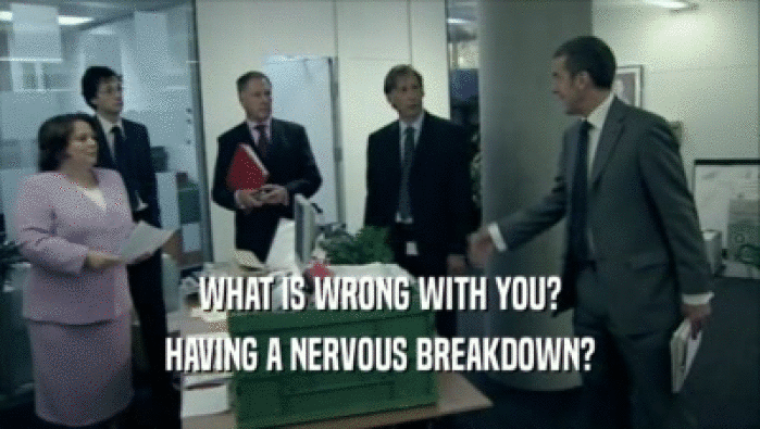 WHAT IS WRONG WITH YOU? HAVING A NERVOUS BREAKDOWN? 