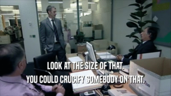 LOOK AT THE SIZE OF THAT. YOU COULD CRUCIFY SOMEBODY ON THAT. 