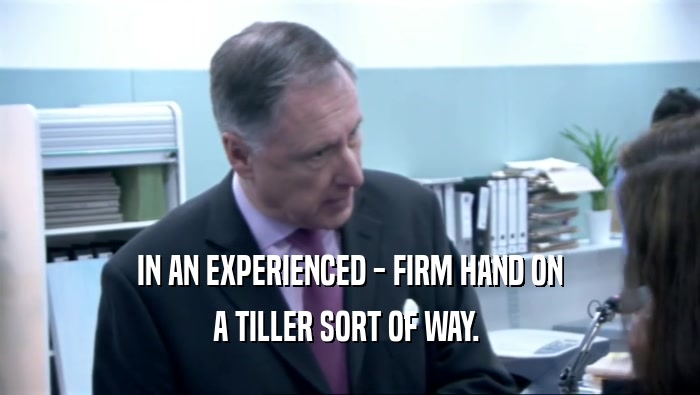 IN AN EXPERIENCED - FIRM HAND ON A TILLER SORT OF WAY.  
