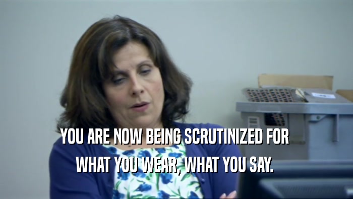 YOU ARE NOW BEING SCRUTINIZED FOR  WHAT YOU WEAR, WHAT YOU SAY.  
