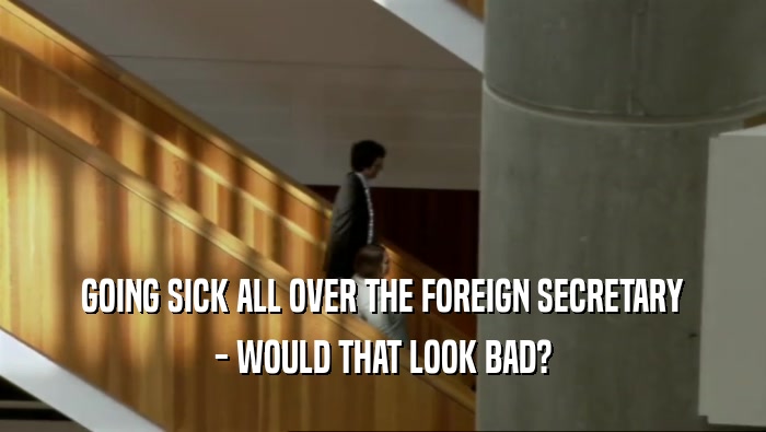 GOING SICK ALL OVER THE FOREIGN SECRETARY - WOULD THAT LOOK BAD? 
