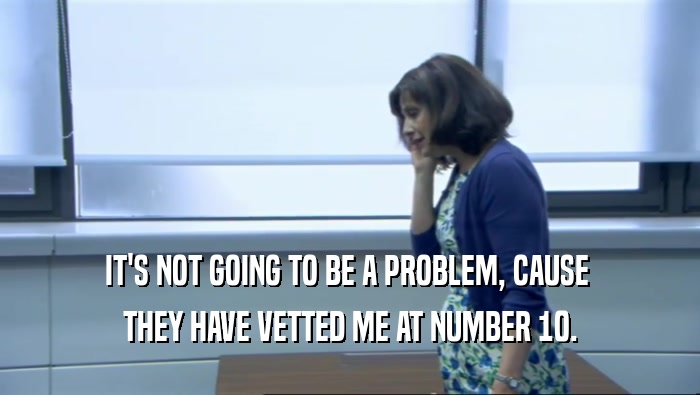 IT'S NOT GOING TO BE A PROBLEM, CAUSE  THEY HAVE VETTED ME AT NUMBER 10. 