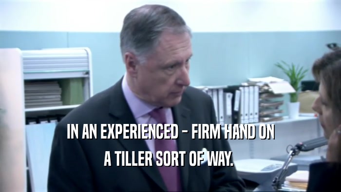 IN AN EXPERIENCED - FIRM HAND ON A TILLER SORT OF WAY.  