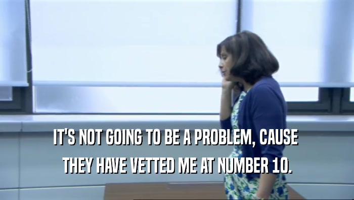 IT'S NOT GOING TO BE A PROBLEM, CAUSE  THEY HAVE VETTED ME AT NUMBER 10. 