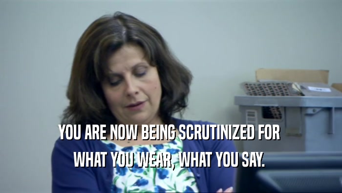 YOU ARE NOW BEING SCRUTINIZED FOR  WHAT YOU WEAR, WHAT YOU SAY.  