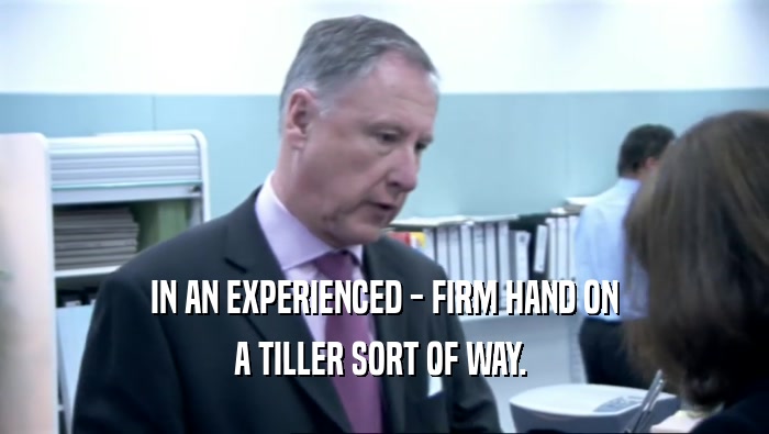 IN AN EXPERIENCED - FIRM HAND ON A TILLER SORT OF WAY.  