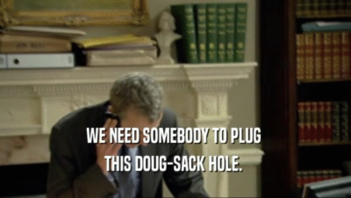 WE NEED SOMEBODY TO PLUG  THIS DOUG-SACK HOLE.  