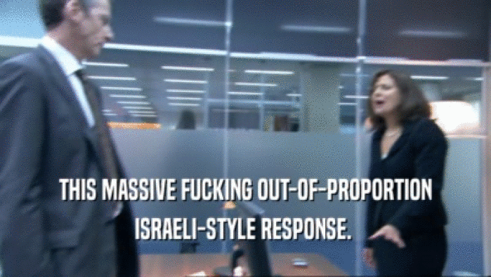 THIS MASSIVE FUCKING OUT-OF-PROPORTION
 ISRAELI-STYLE RESPONSE. 
 