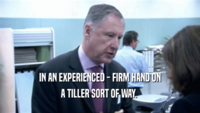 IN AN EXPERIENCED - FIRM HAND ON A TILLER SORT OF WAY.  