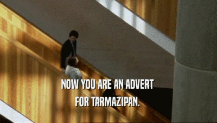 NOW YOU ARE AN ADVERT 
 FOR TARMAZIPAN. 
 