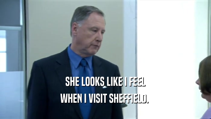 SHE LOOKS LIKE I FEEL WHEN I VISIT SHEFFIELD.  