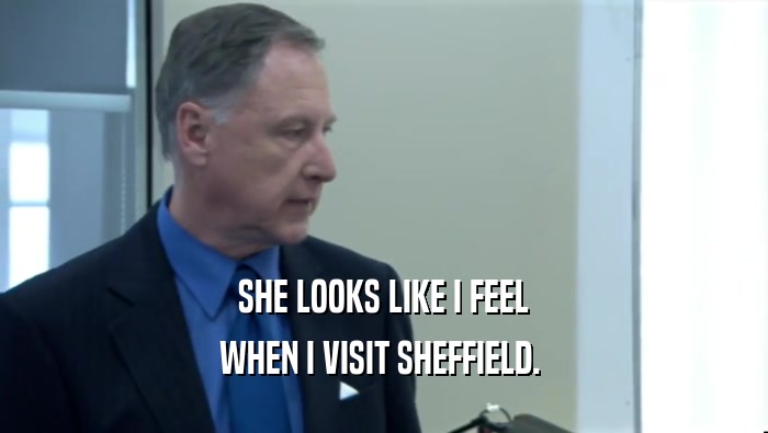 SHE LOOKS LIKE I FEEL WHEN I VISIT SHEFFIELD.  