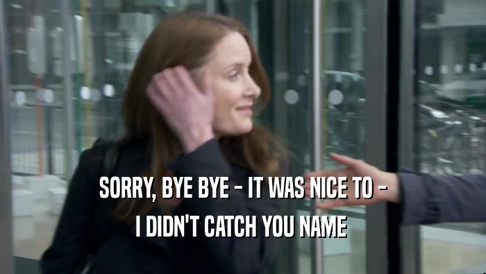 SORRY, BYE BYE - IT WAS NICE TO - I DIDN'T CATCH YOU NAME  